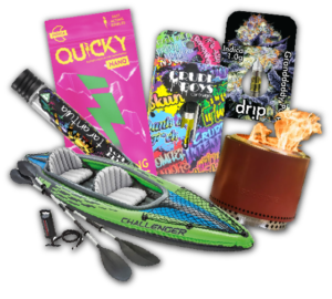 Quicky Crude Boys Drip Cartridge Carts Firepit Kayak Pops Edibles Prizes 12 Days of Giveaways Winter Holiday Quality Roots Dispensary Provisioning Center Mix and Match Bulk